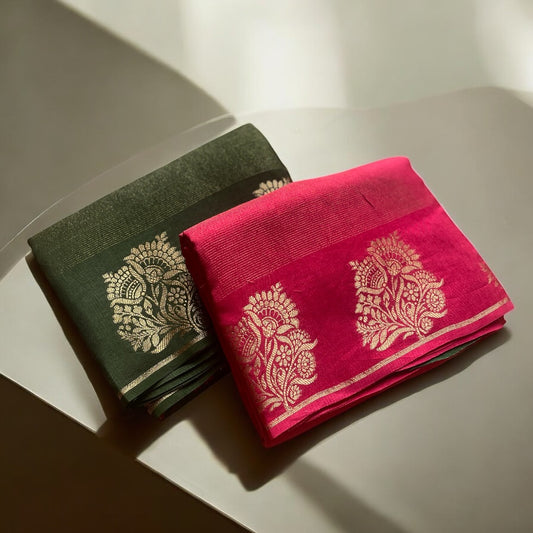 MULBERRY ROSE TEMPLE DOLA SILK SAREE