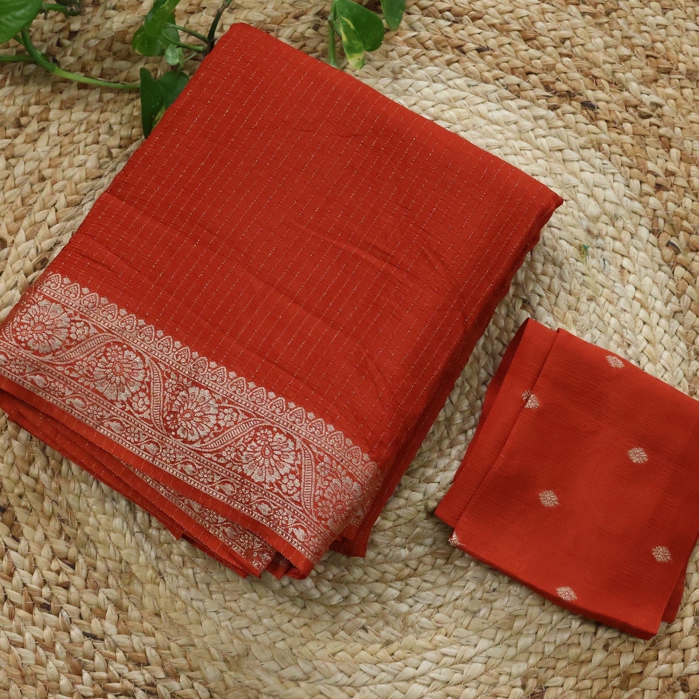 Rusty Orange Pure Chinnon Crepe Saree