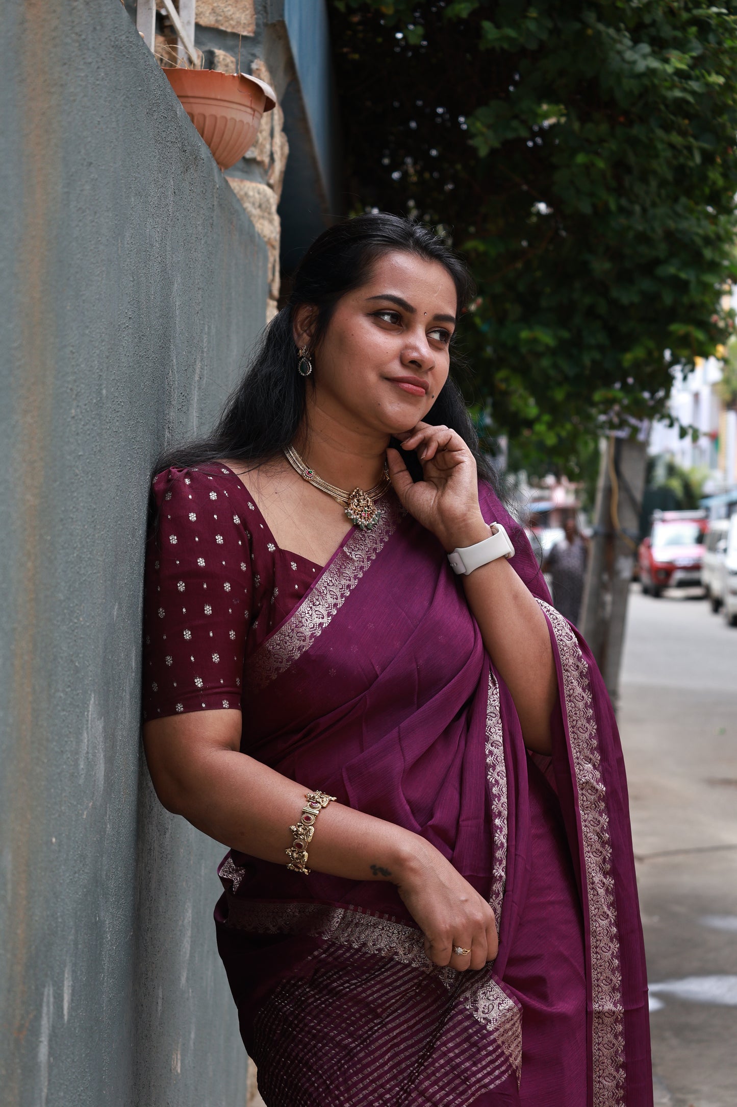 PLUM PURE WRINKLE CREPE CHIFFON SAREE
