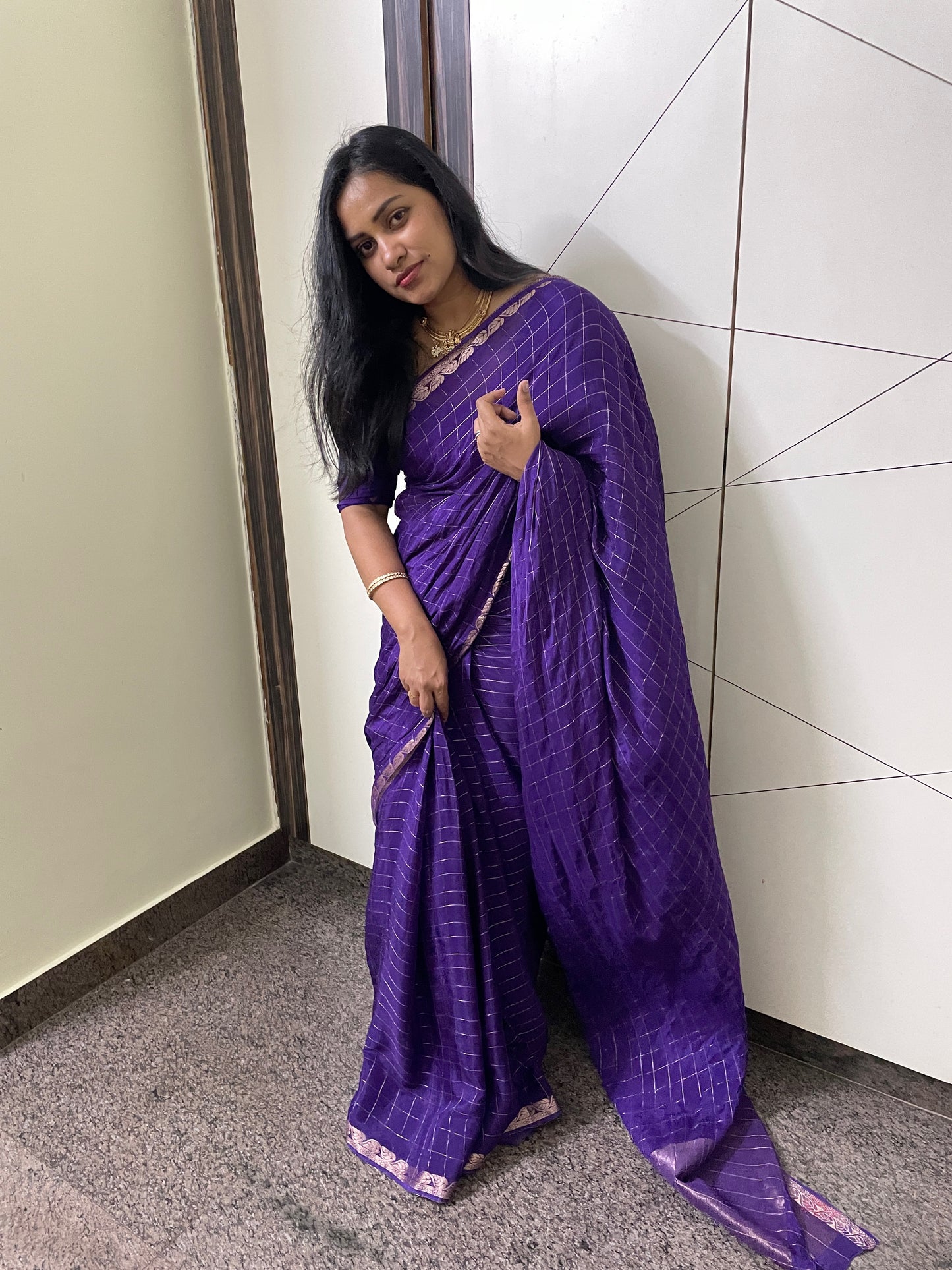 PURPLE PURE CREPE CHIFFON SAREE
