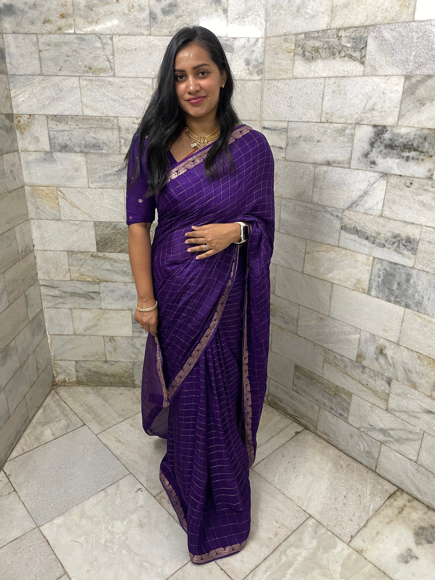 PURPLE PURE CREPE CHIFFON SAREE