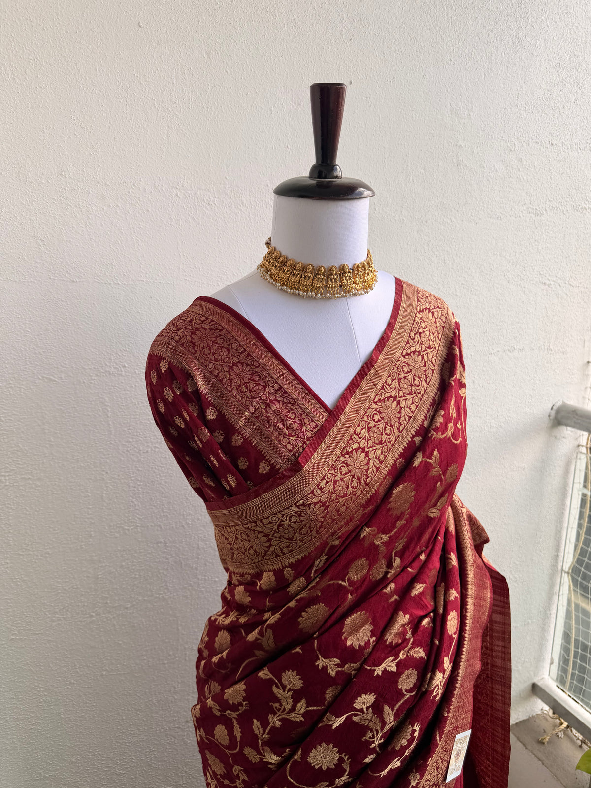 Deep Red Banarasi Munga Silk Saree