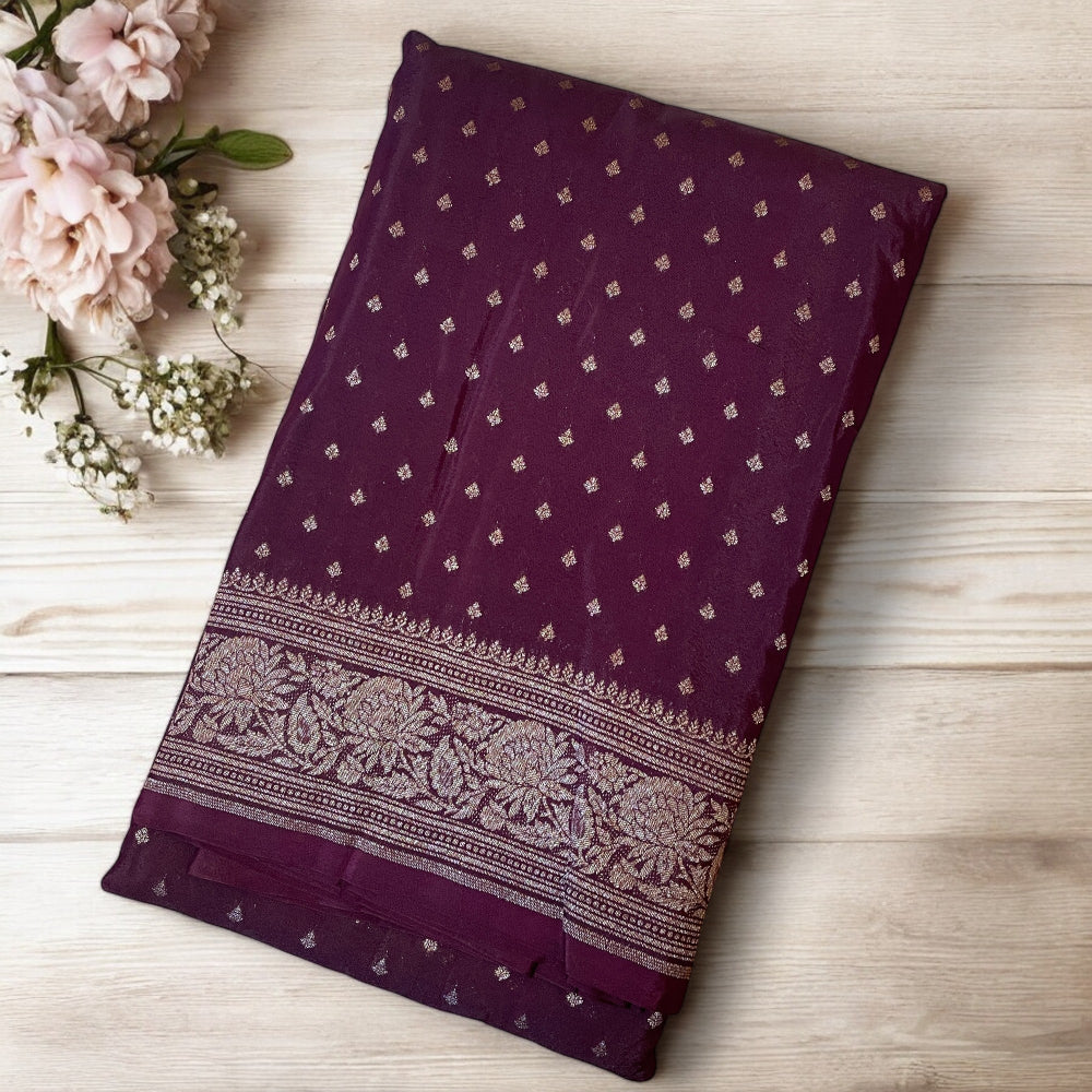 Brown banarasi khaddi georgette saree, Banarasi silk saree, Pink banarasi crepe silk saree