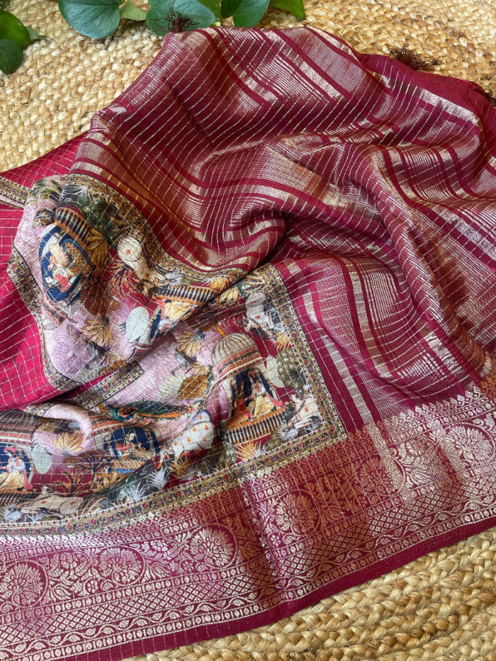 red silk saree, dola silk saree, pink banarasi silk saree