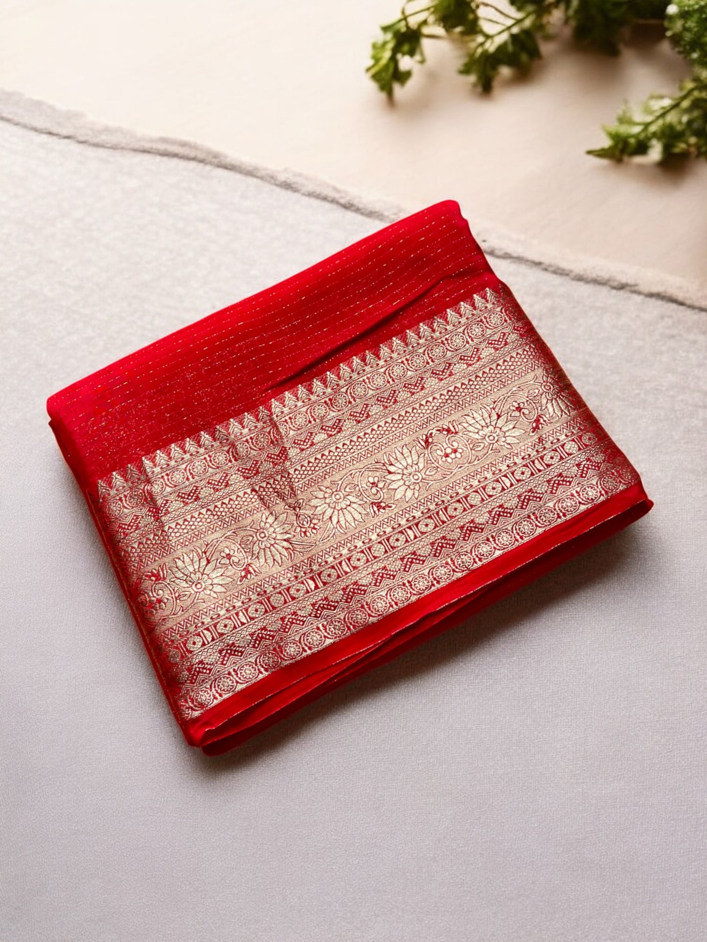 RED PREMIUM SEMI CREPE SILK SAREE