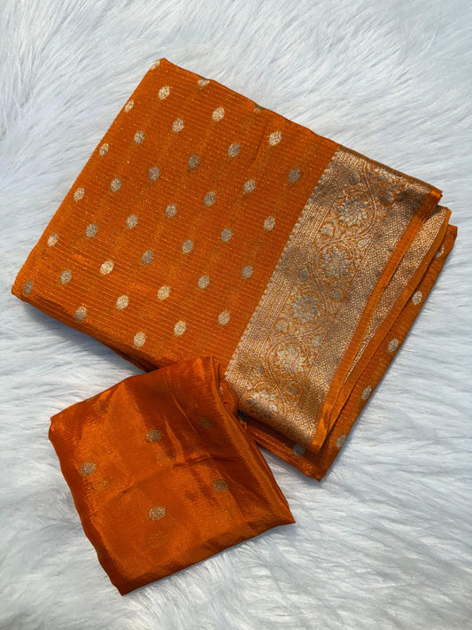 ORANGE PURE CHINNON BUTTA SAREE