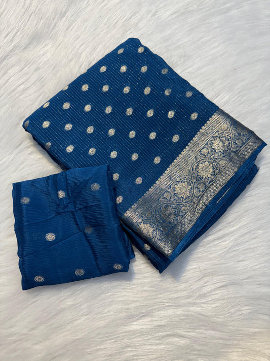RAMA BLUE PURE CHINNON BUTTA SAREE