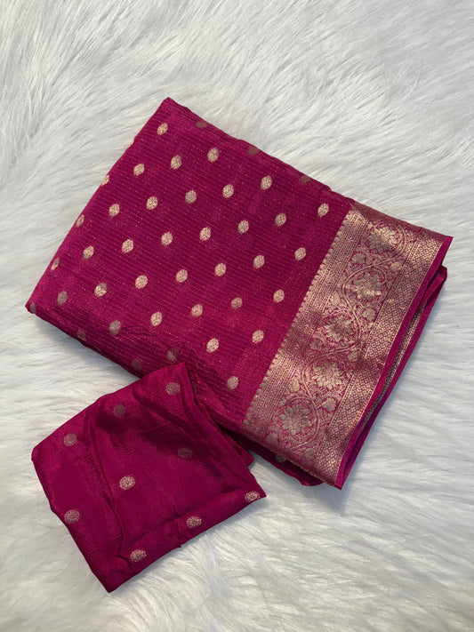 PINK PURE CHINNON BUTTA SAREE
