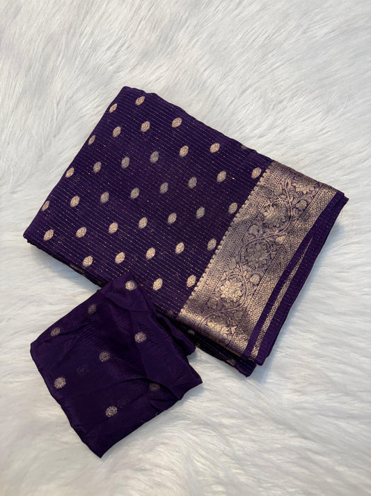 PURPLE PURE CHINNON BUTTA SAREE