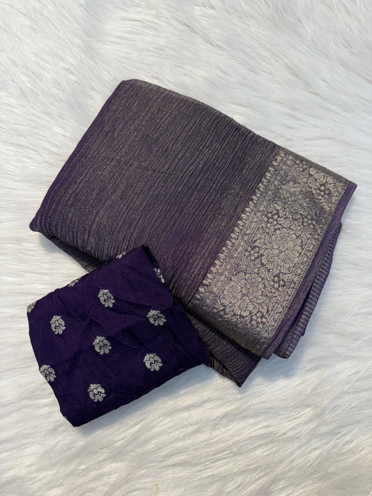 PURPLE PURE CRUSH TISSUE SILK SAREE