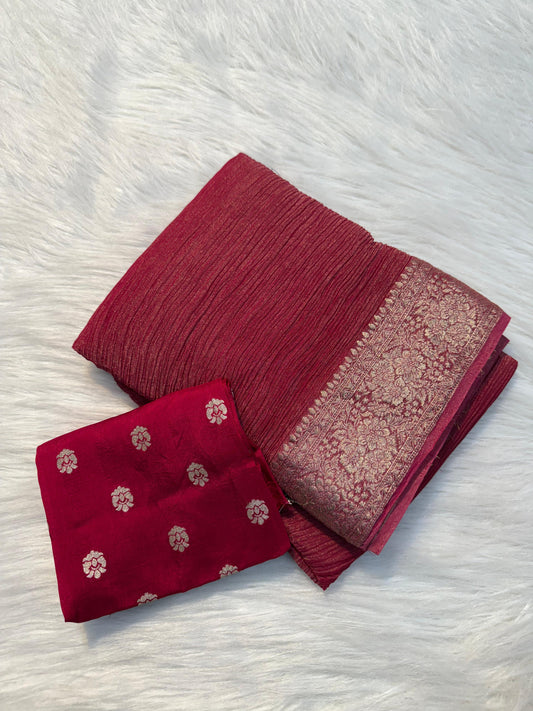 PINK PURE CRUSH TISSUE SILK SAREE