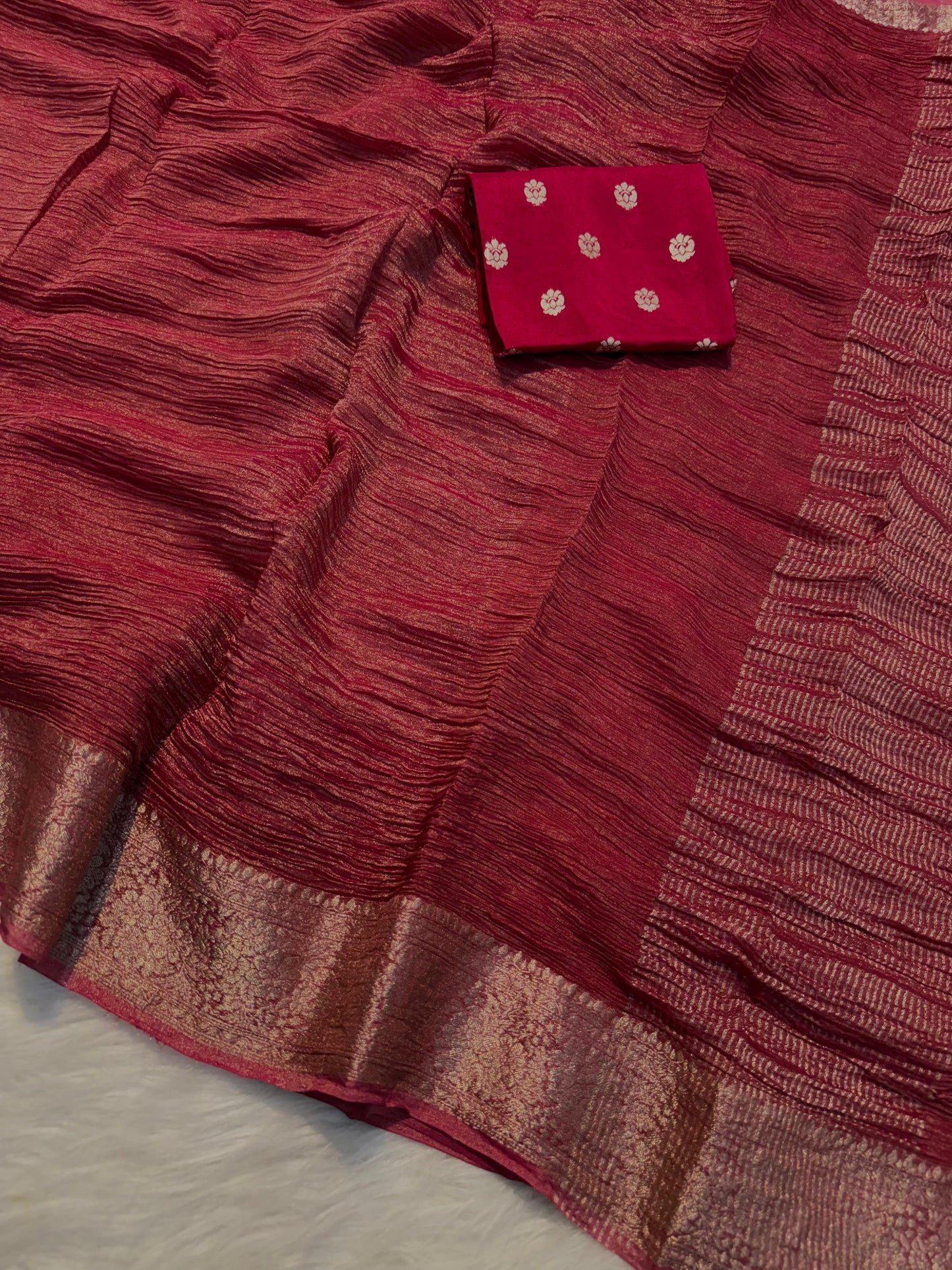 PINK PURE CRUSH TISSUE SILK SAREE