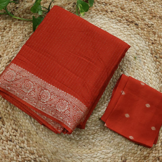 Rusty Orange Pure Chinnon Crepe Saree