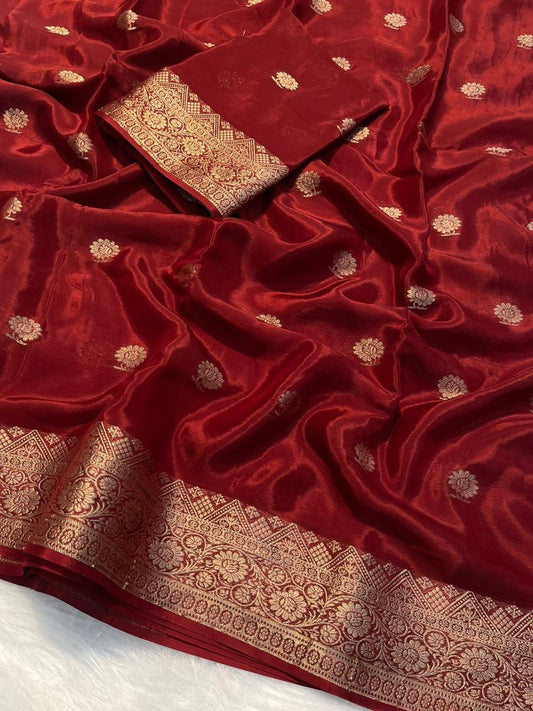RED VISCOSE CHINNON CREPE SILK SAREE