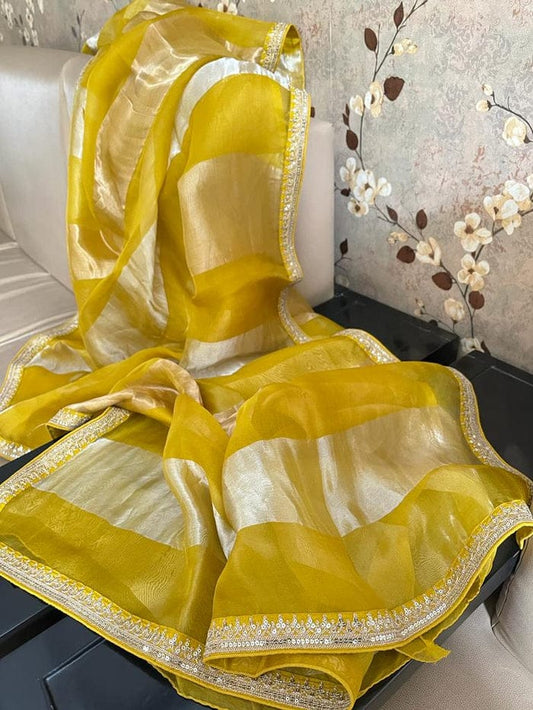 YELLOW DESIGNER PURE TISSUE BANARASI SAREE