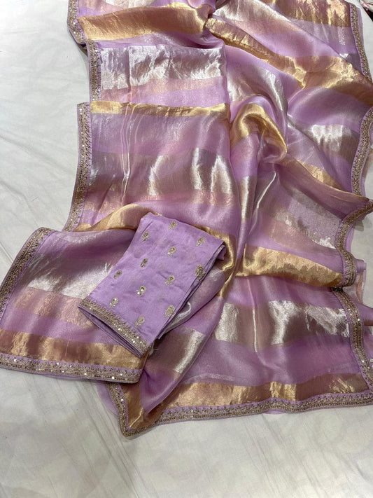 MAUVE PINK DESIGNER PURE TISSUE BANARASI SAREE