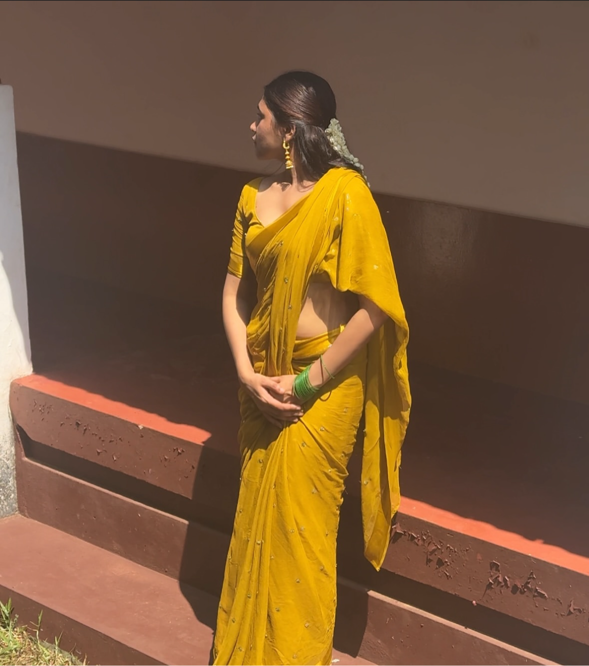 MUSTURD YELLOW VISCOSE GEORGETTE SAREE- PRE ORDER
