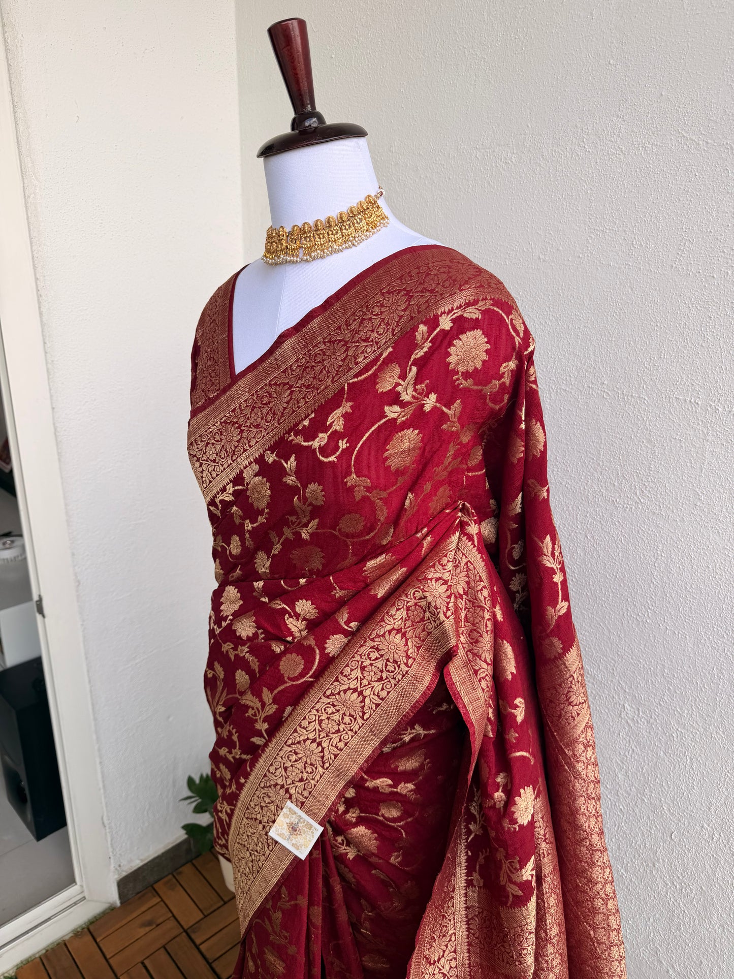Deep Red Banarasi Munga Silk Saree