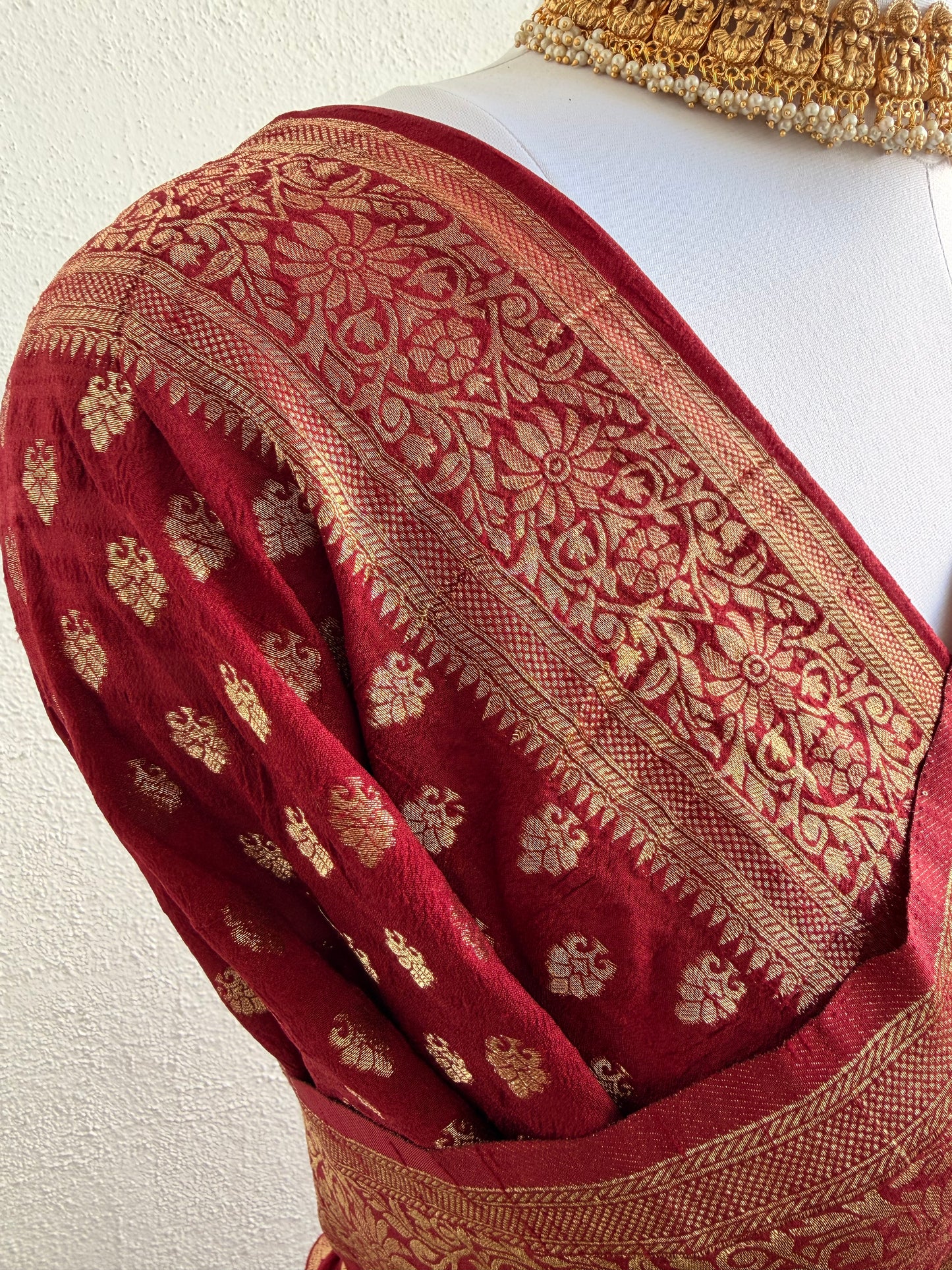 Deep Red Banarasi Munga Silk Saree