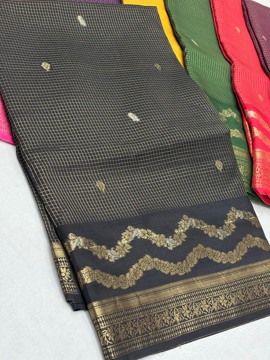 BLACK LEHERIYA TEMPLE PURE DOLA SILK SAREE