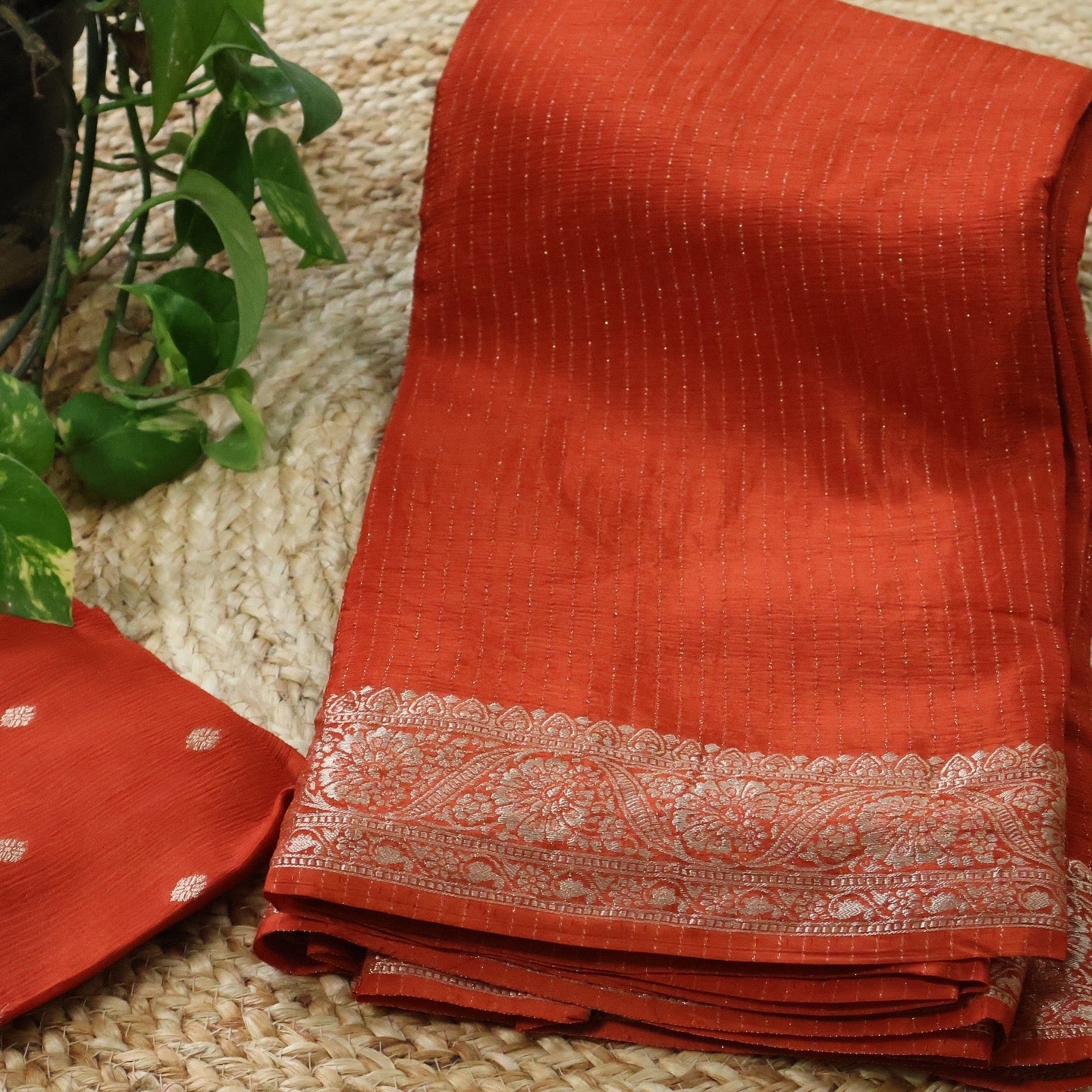 Rusty Orange Pure Chinnon Crepe Saree