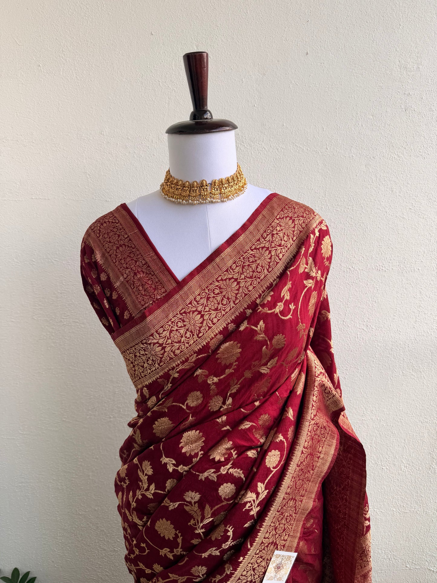 Deep Red Banarasi Munga Silk Saree