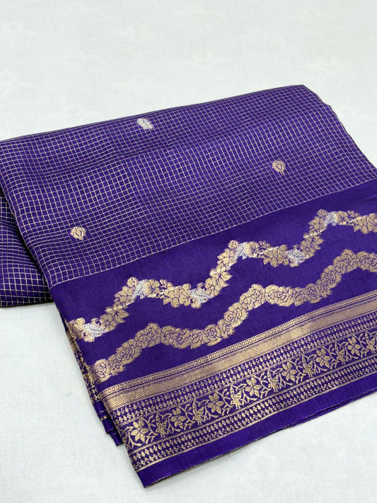 PURPLE LEHERIYA TEMPLE PURE DOLA SILK SAREE