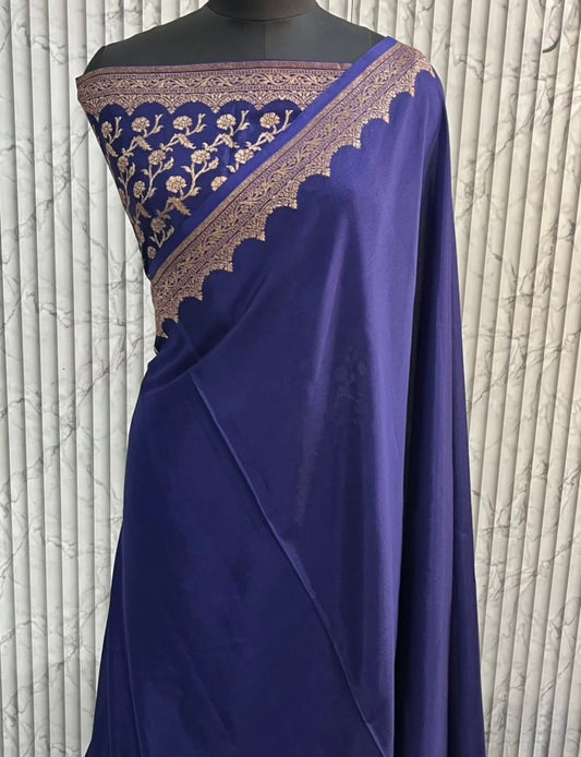 NAVY BLUE PURE CREPE BANARASI SILK SAREE (Copy)
