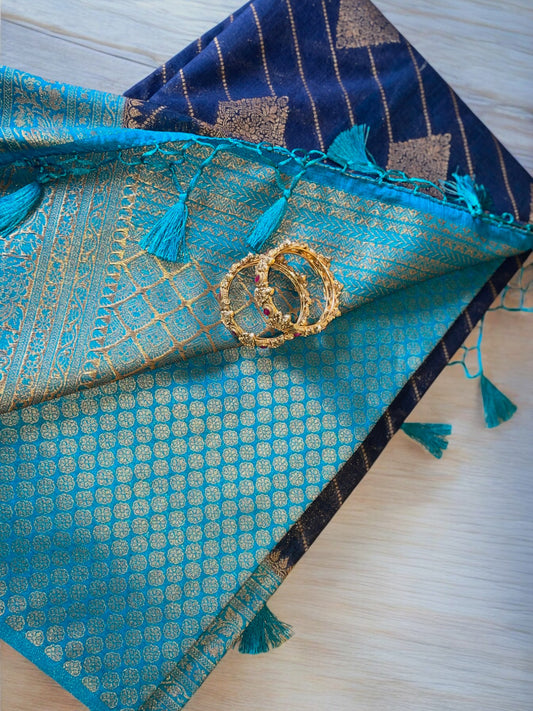 BLUE LAVANDER SEMI BANARASI SAREE