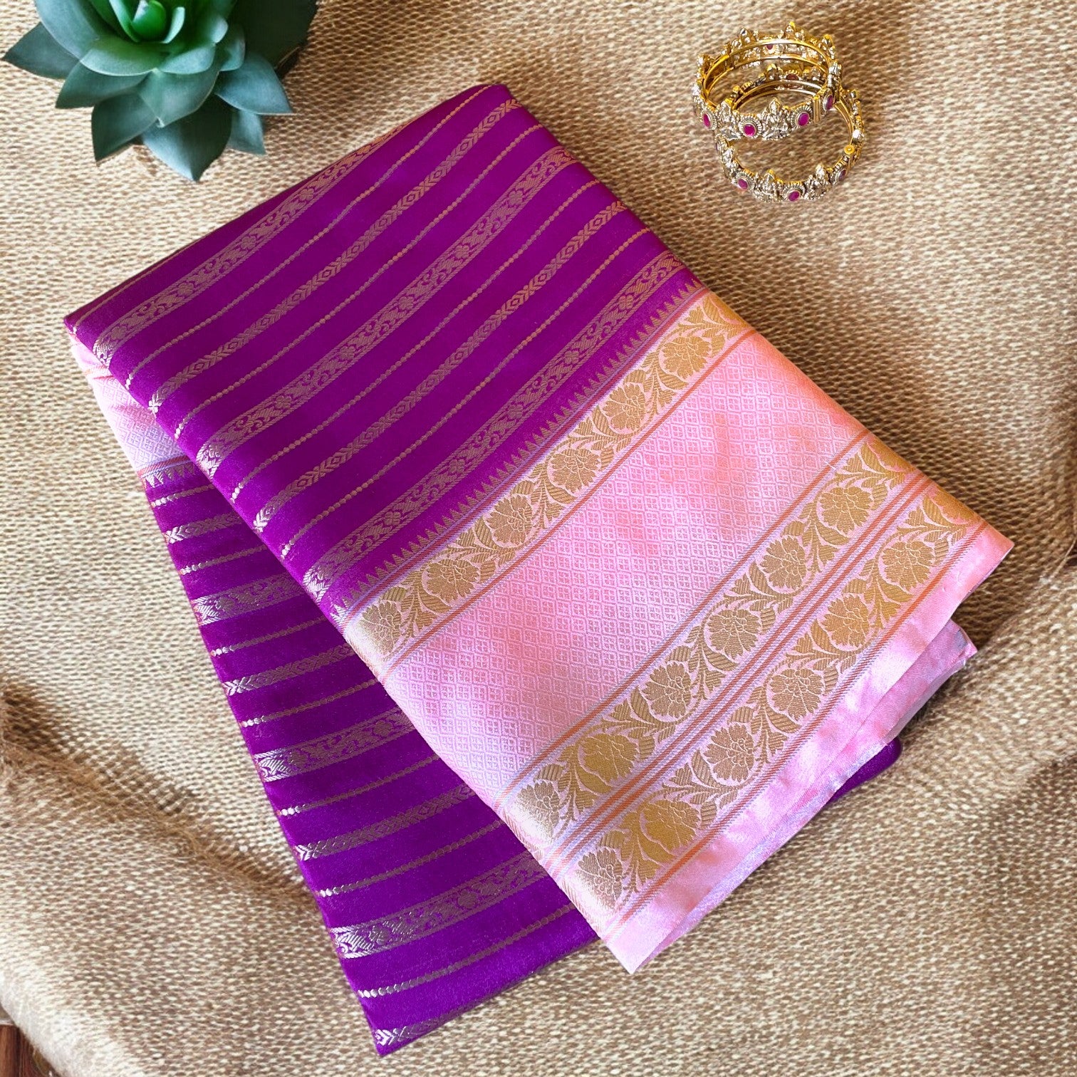 Semi Chiniya silk, Gadwal silk saree, Purple banarasi silk saree