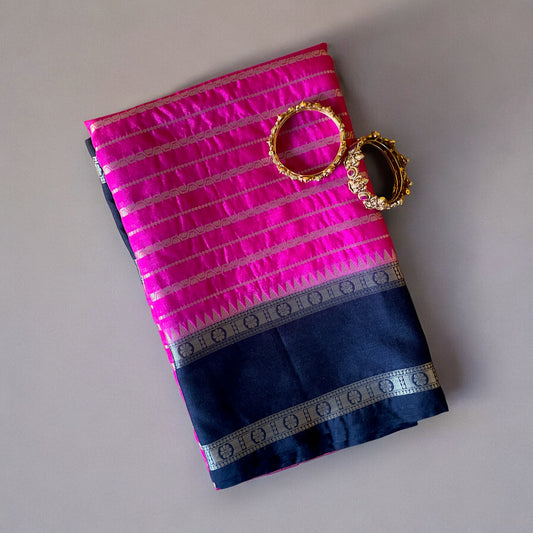 PINK GADWAL SEMI CHINIYA SILK SAREE