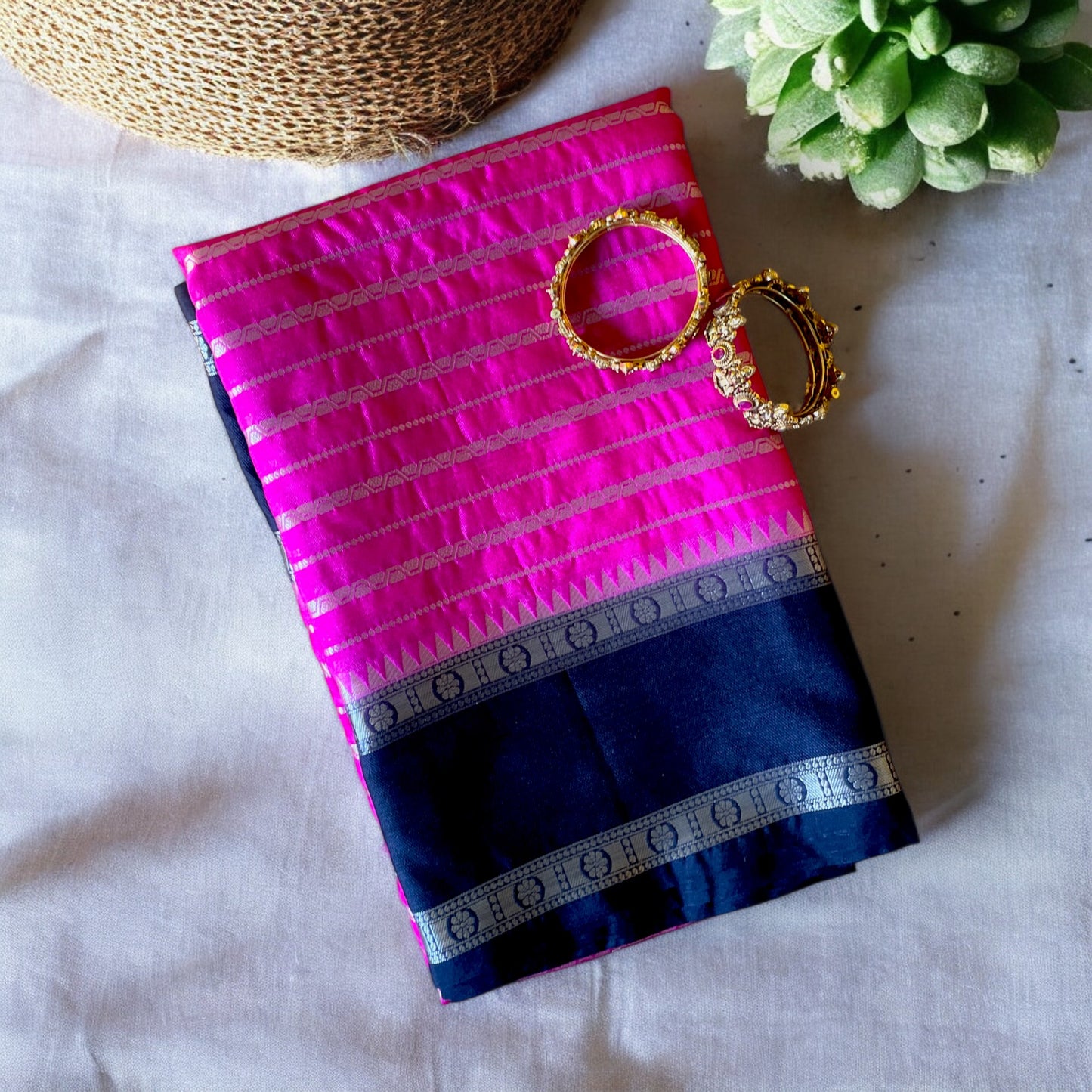 PINK GADWAL SEMI CHINIYA SILK SAREE
