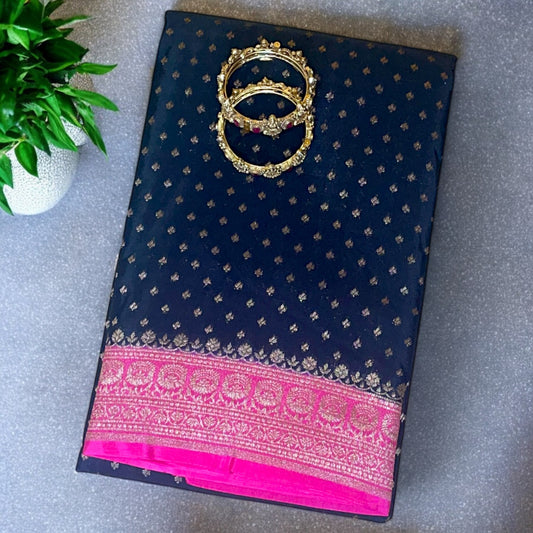 Pink Black  banarasi crepe silk saree