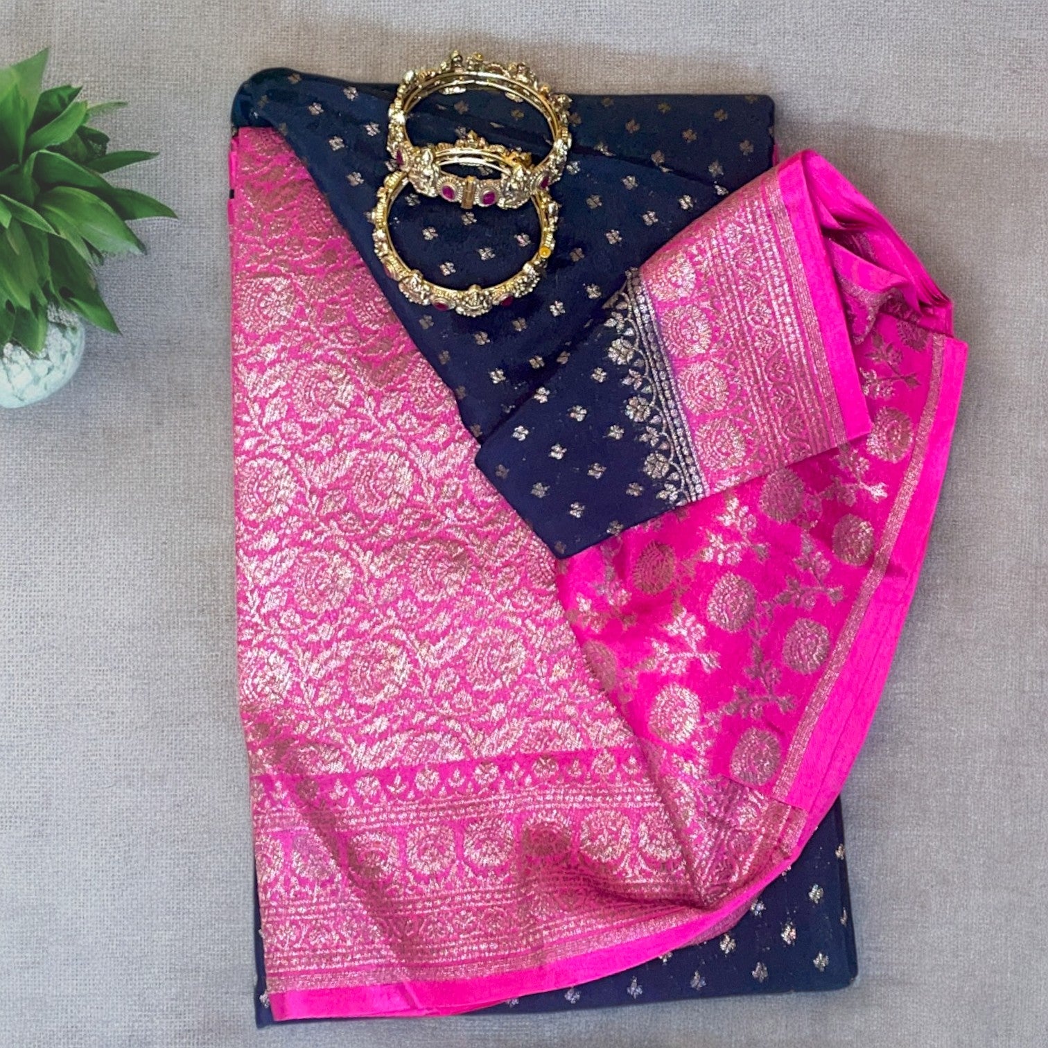 Pink Black  banarasi crepe silk saree