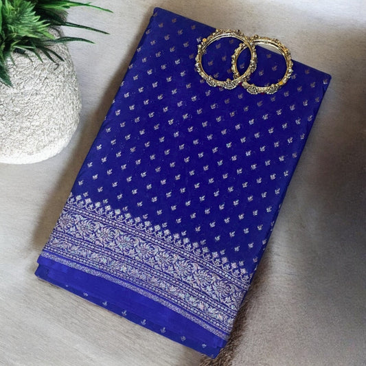Navy blue crepe banarasi silk saree, Pink banarasi silk