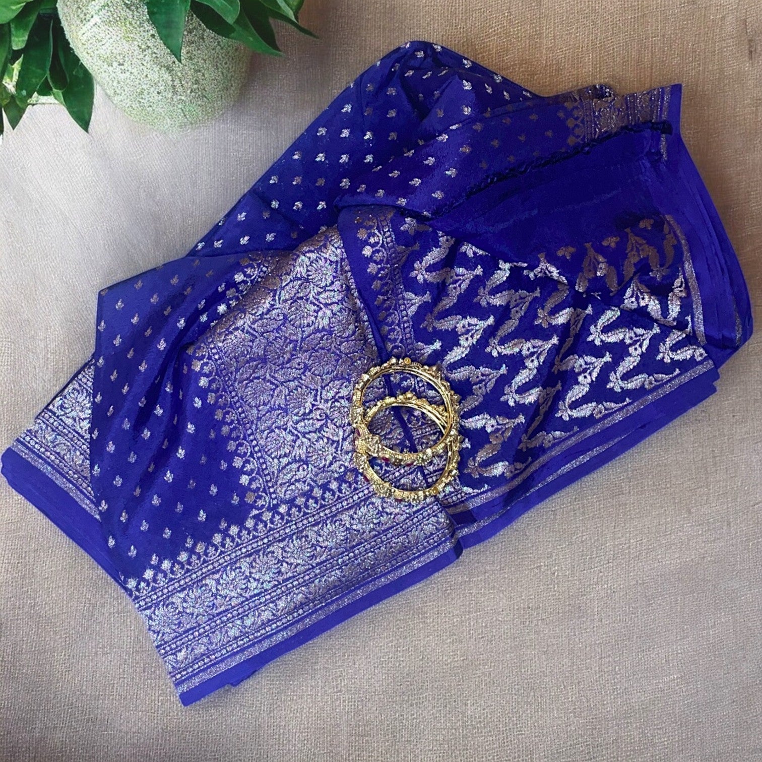 Navy blue crepe banarasi silk saree, Pink banarasi silk