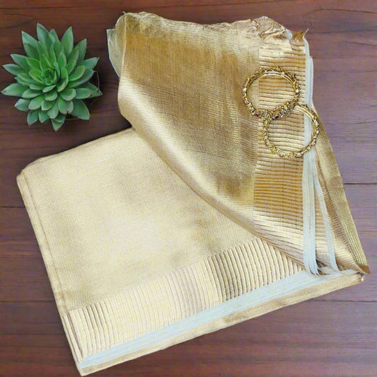 Gold Tissue silk Saree, Tissue silk saree, Pure tissue saree, Crush tissue silk