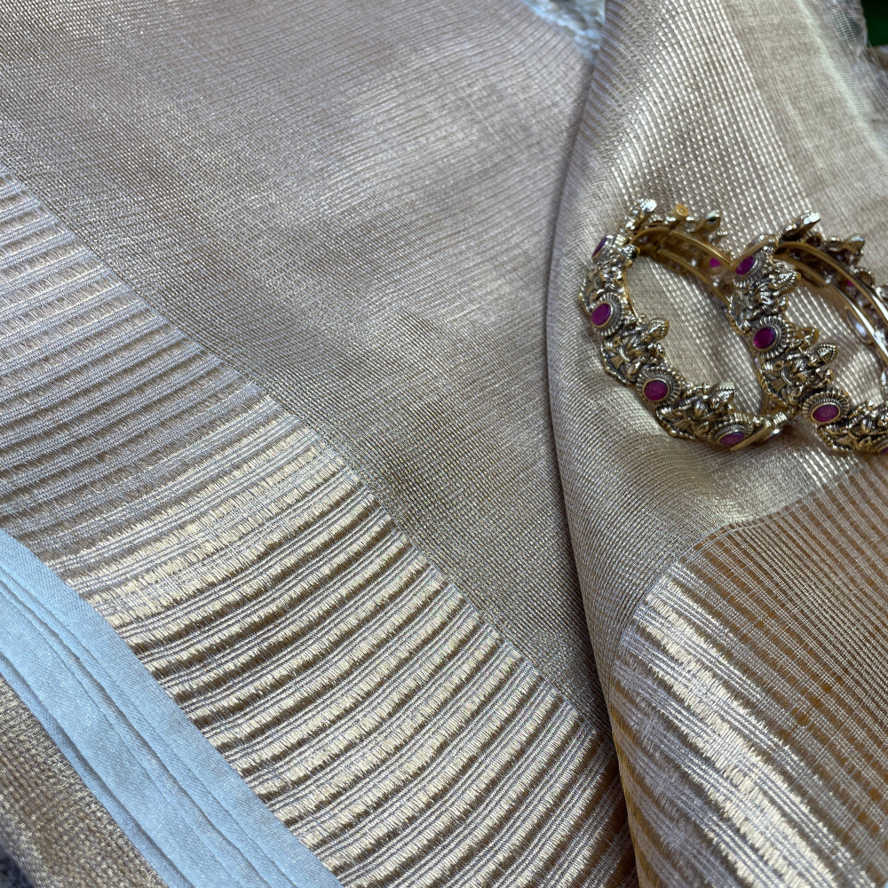 Gold Tissue silk Saree, Tissue silk saree, Pure tissue saree, Crush tissue silk