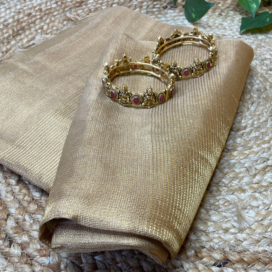 Gold Tissue silk Saree, Tissue silk saree, Pure tissue saree, Crush tissue silk