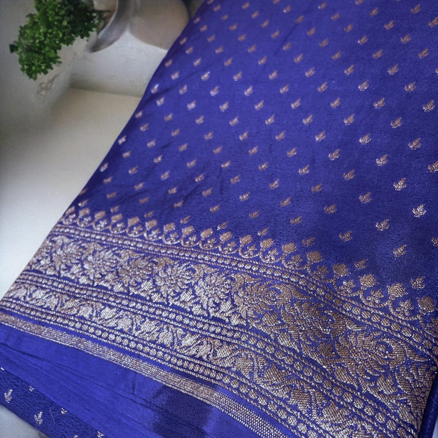 Navy blue crepe banarasi silk saree, Pink banarasi silk