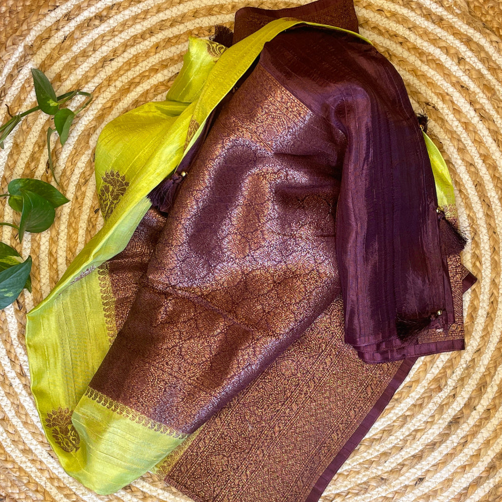 Gicha Silk, Tussar Silk, Munga silk saree, Green Banarasi silk saree