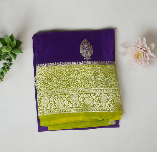 Purple banarasi silk saree, Pink banarasi silk