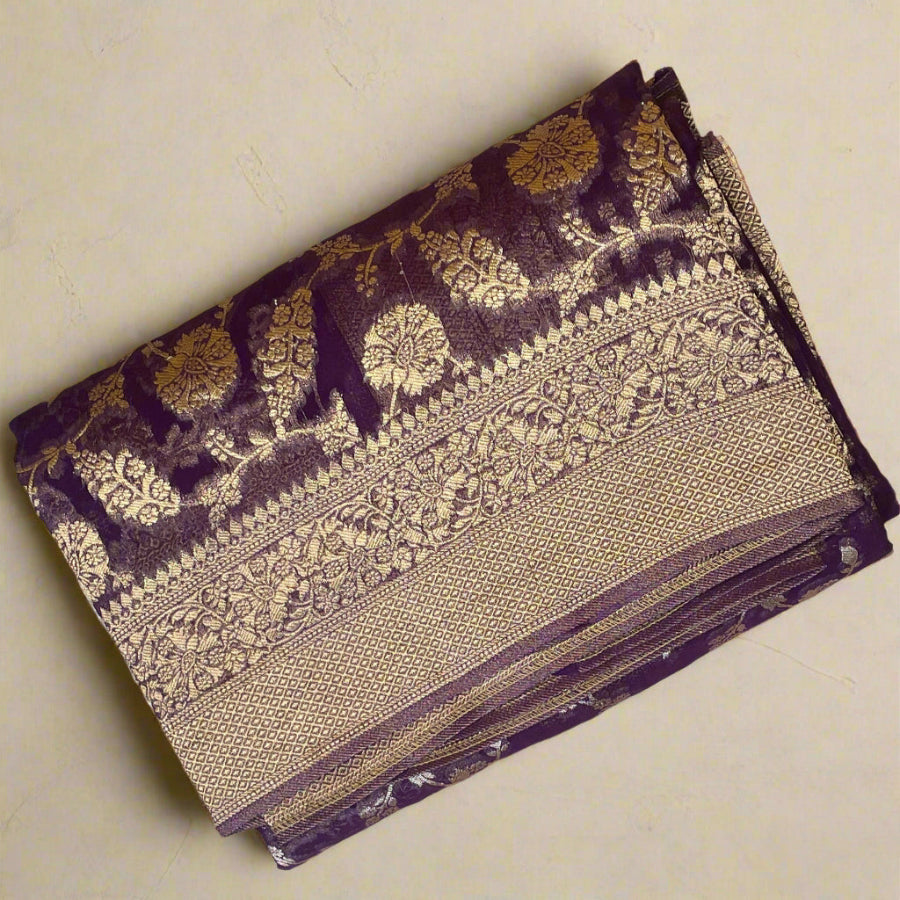 pure silk banarasi, purple banarasi silk saree, Jaal weaving saree