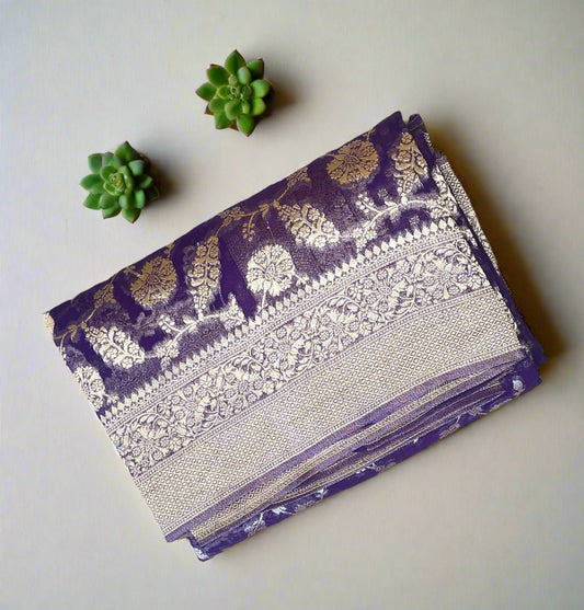 pure silk banarasi, purple banarasi silk saree, Jaal weaving saree