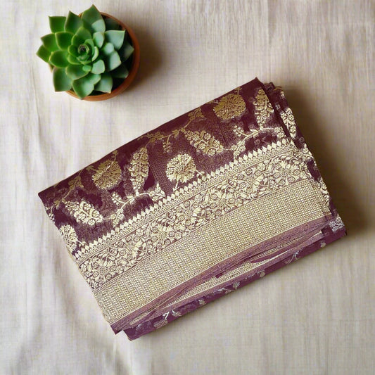 Jaal Banarasi silk saree, Brown silk saree, Pink Benarasi silk saree