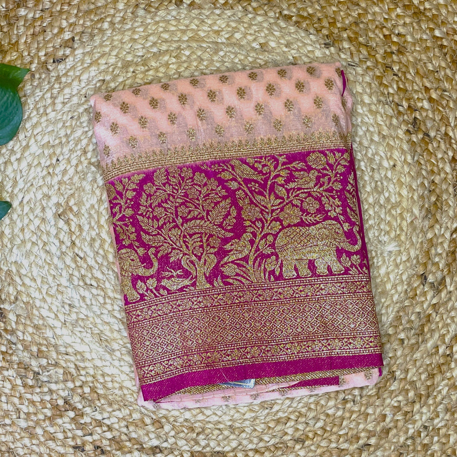 Pink banarasi silk saree, shop now and get extra 10% off