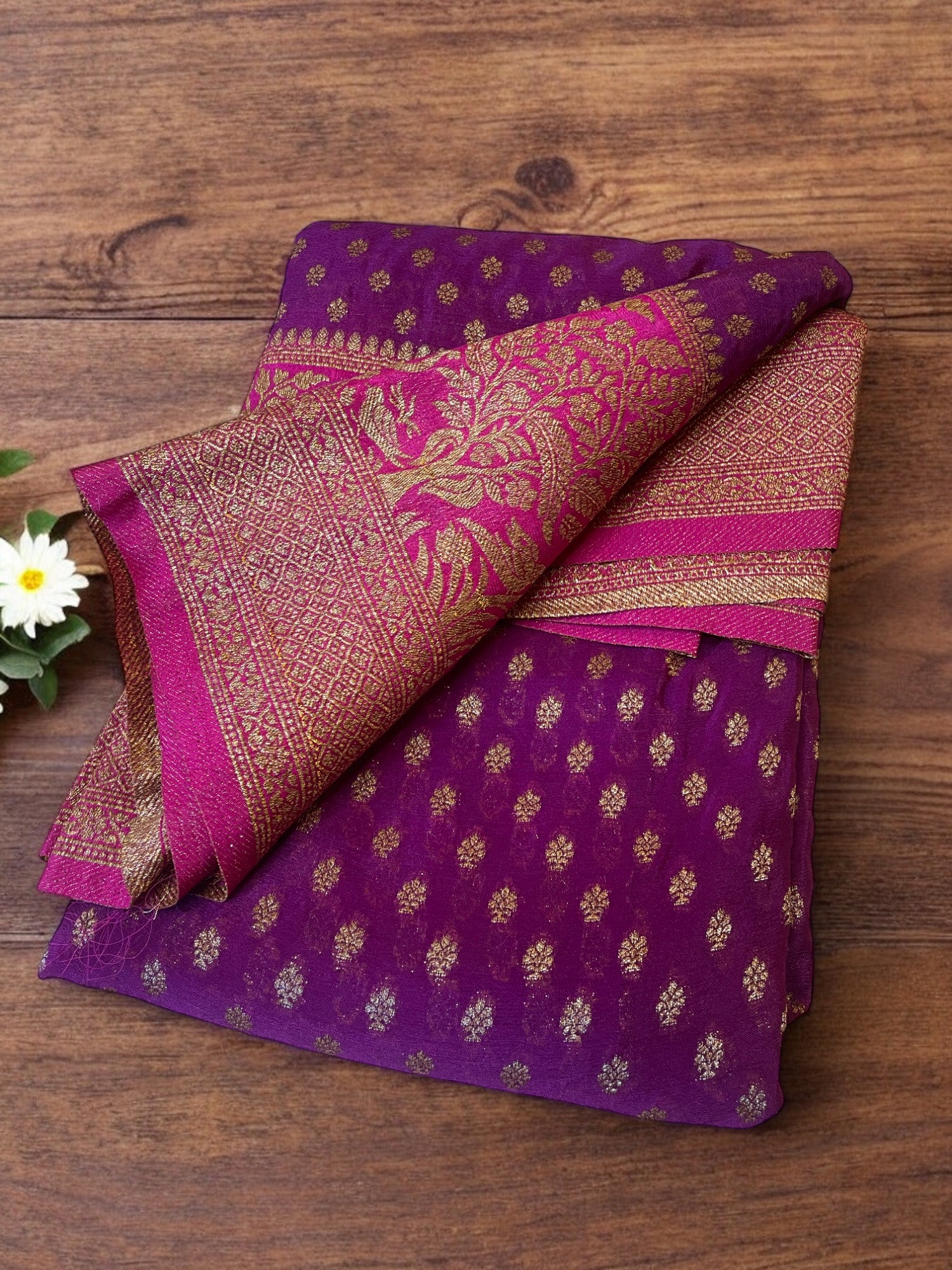Magenta Pink Chiffon saree, Pink chiffon, Pink banasasi saree
