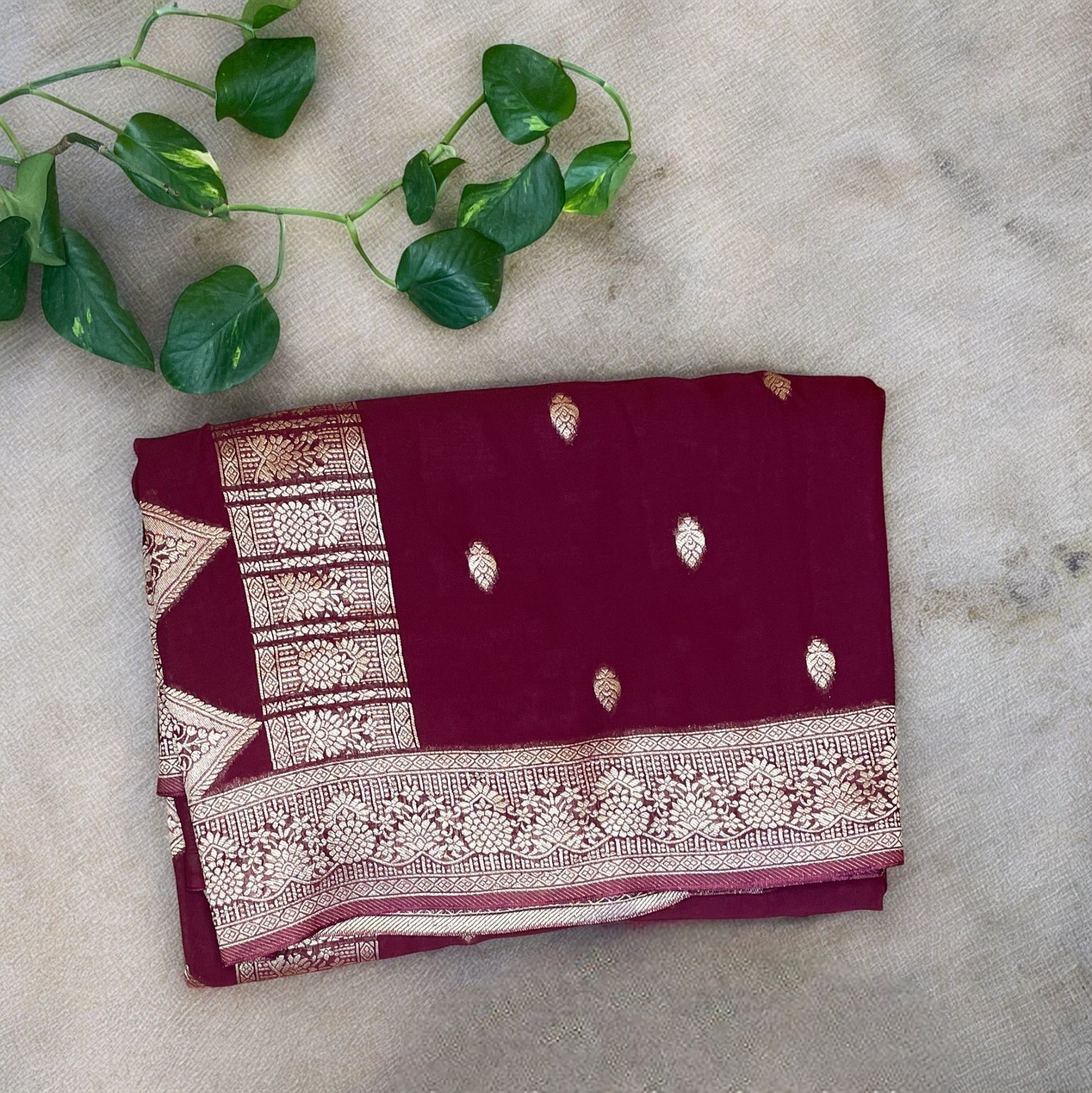 Maroon Khaddi Banarasi saree, Khaddi georgette silk saree, Khaddi banarasi georgette kadwa weaving saree
