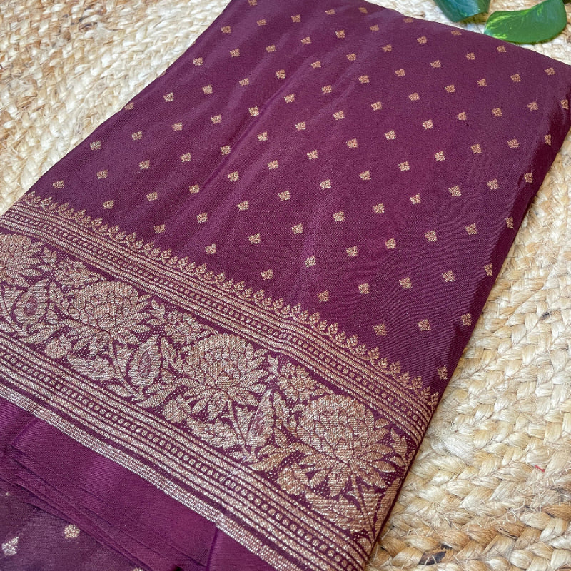 Brown banarasi khaddi georgette saree, Banarasi silk saree, Pink banarasi crepe silk saree