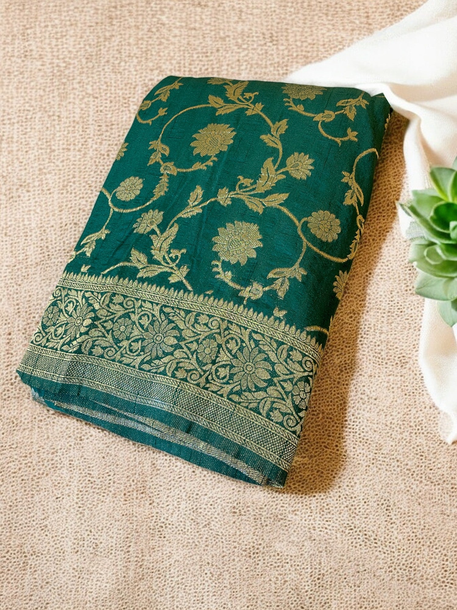 Green Chiffon silk saree, Green jaal banarasi silk saree